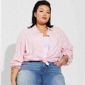 NWT TORRID Eyelet Shirt Button Up Long Sleeve Orchid Pink Summer Boho Women’s 3X